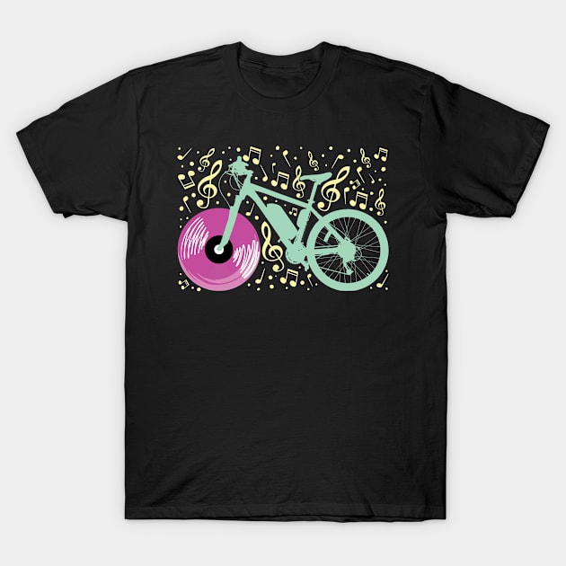 Bicycle Cycling Road Bike Music Record Player T-Shirt by Funnyawesomedesigns